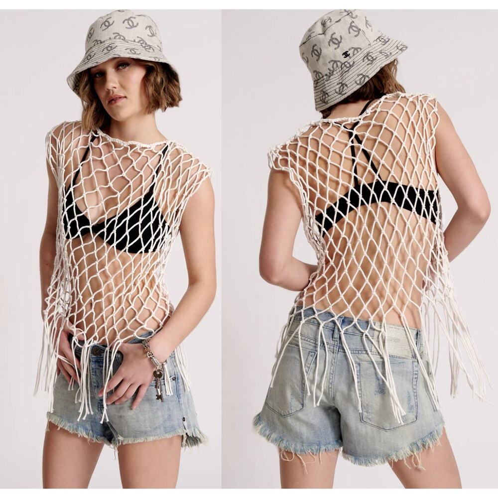 One Teaspoon Hand Knotted Castaway Top - Natural size XS/S New